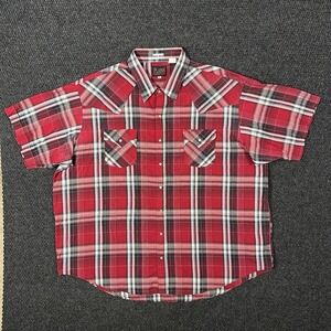 Plains Western Wear Pearl Snap Shirt Mens 3XL Big Man Red Plaid Short Sleeve